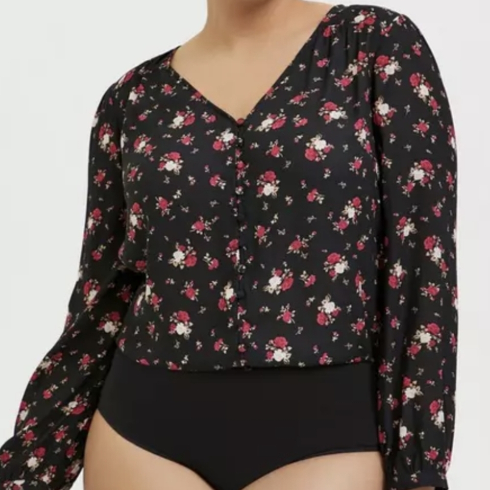 Torrid Black Floral Crepe Bodysuit